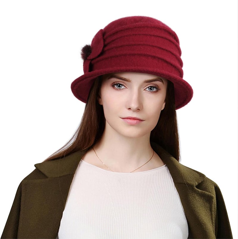 Sumolux Women Beret Hat French Vintage Floral Wool Dress Cloche Classic Winter Hat 1920s - Image 2